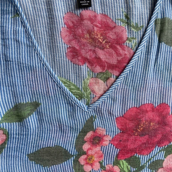 Zac & Rachel Women’s Small Blouse Floral On  Blue White Strips - Picture 5 of 8